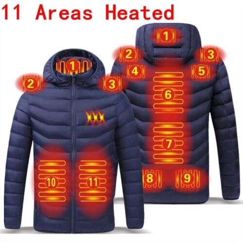 Men 11 Areas Heate Jacket Winter Warm USB Heating Vest Smart Thermostat Hooded Heated Clothing Waterproof Warm Padded Jacket