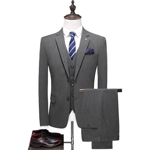 2021 Mens Business Suits Groom Wear Tuxedos 3-Piece Wedding Suits Slim Fit Groomsmen Best Man Suit For Men (Jacket+Pant +Vest)