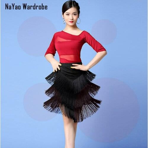 2020 New L66 Tassel Skirt One Side Shoulder Tops Latin Dance Dress Women Performance Costume Waltz Tango Latino Dancewear