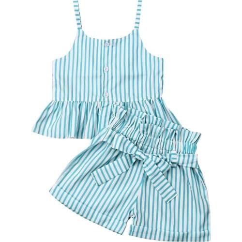 Girl Clothes 2pcs Newborn Baby Girls Sleeveless Striped Tops T-Shirt Shorts Pants Summer Set