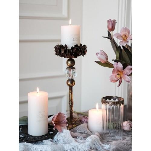 Retro nostalgic rose flower iron glass candle holder home living room romantic candle holder dinner decoration
