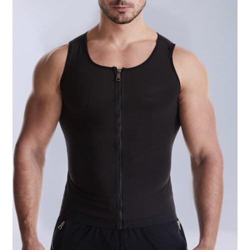 Sauna Sweat Vest for Men Waist Trainer Vest Zipper Polymer Sweat Tank Top Slimming Workout Shirt for Weight Loss Body Shaper