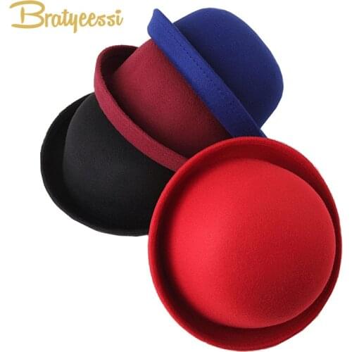 Fashion Winter Kids Hat Wool Bowler Hats Children Girls Hat Adjustable Kids Cap Autumn Spring 4-8 Years