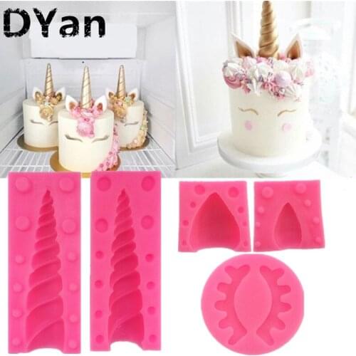 Unicornio Ear Eye Silicone Molds Baby Birthday Cake Decorating Fondant Mold 3D Unicorn Candy Chocolate Gumpaste MouldsA1468