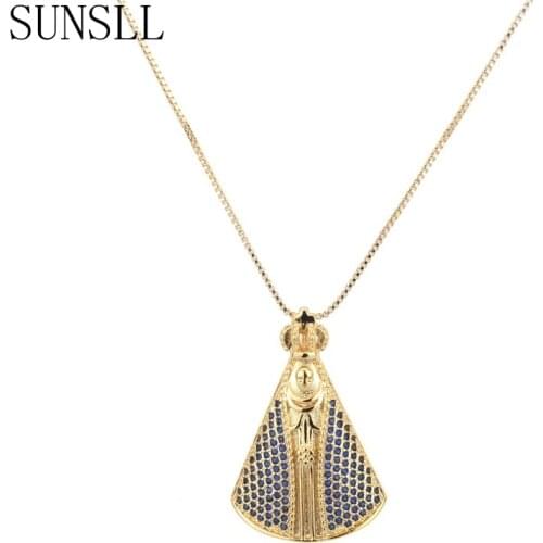 SUNSLL Hot Selling Handmade Gold Copper Blue AAA Cubic Zirconia Delicate Pendant Necklace for Women Jewelry Party Colar Feminina