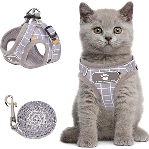 Reflective Dog Harness with Breathable Mesh Adjustable Vest Walking Lead for Puppy Kitten Collars for Small Medium Dogs Cats