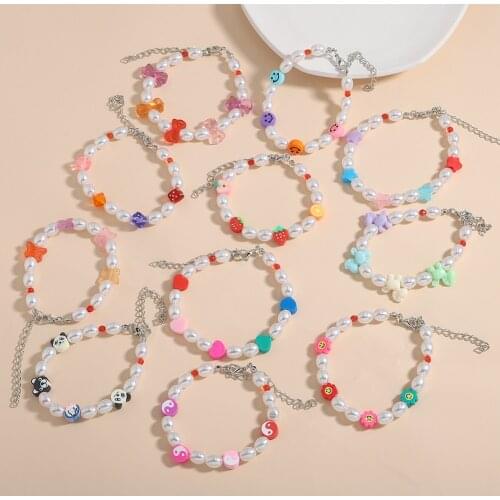 Vedawas New Korean Cute Bowknot Pearls Beaded Bracelets for Women Boho Luxury Daisy Heart Charm Bracelets Child Jewelry Gifts