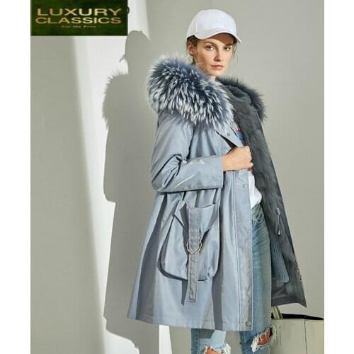 Jacket Women Real Winter Raccoon Fur Collar Parka Natural Rabbit Fur Liner Long Parka Real Fur Coats Female 2021 LWL1260