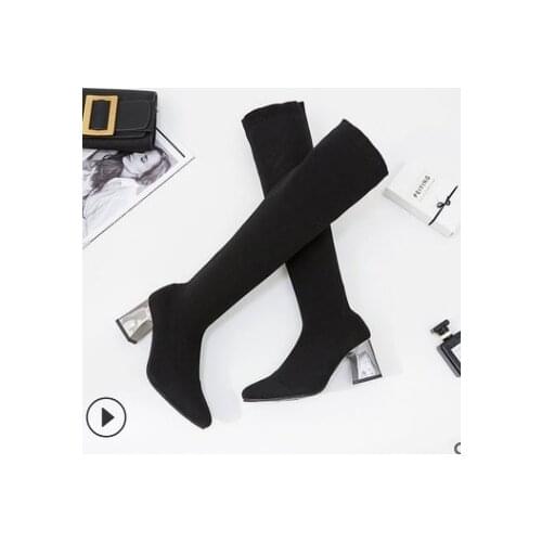 2019Women boot Faux Suede Women Over The Knee Boots Lace Up Sexy High Heels Shoes Woman Female Slim Thigh High Boots Botas 35-43