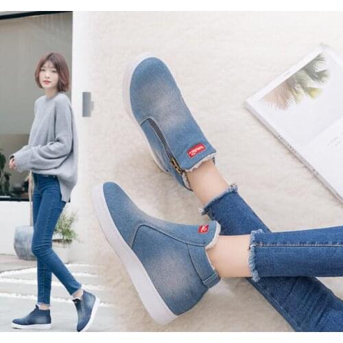 Fashion Autumn large size fashion Women Boots blue Warm Winter Casual Shoes Women Cowboy Ankle Boots For Women Platform Boots