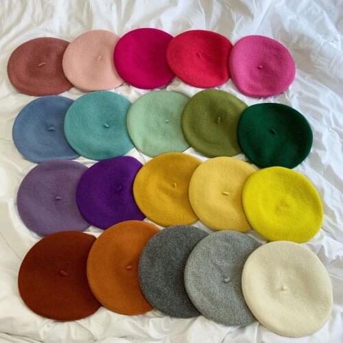 Lady spring Winter Berets Hat Painter style hat Women Wool Vintage Berets Solid Color Caps Female Bonnet Warm Walking Cap
