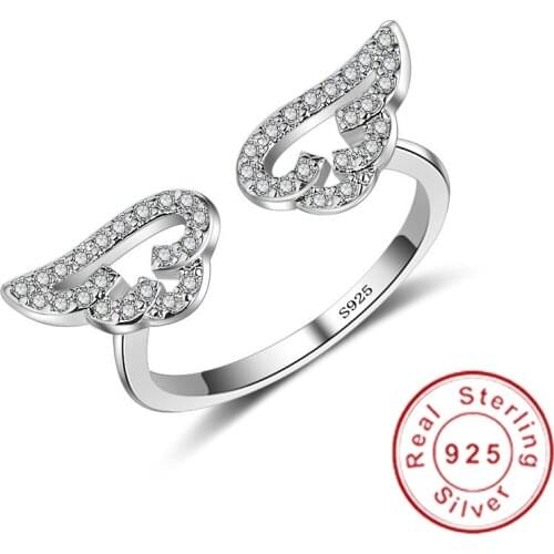 Charm Angel wings Ring Real 925 sterling silver Bijou Engagement Wedding band Rings for Women Bridal Diamond cz Party Jewelry