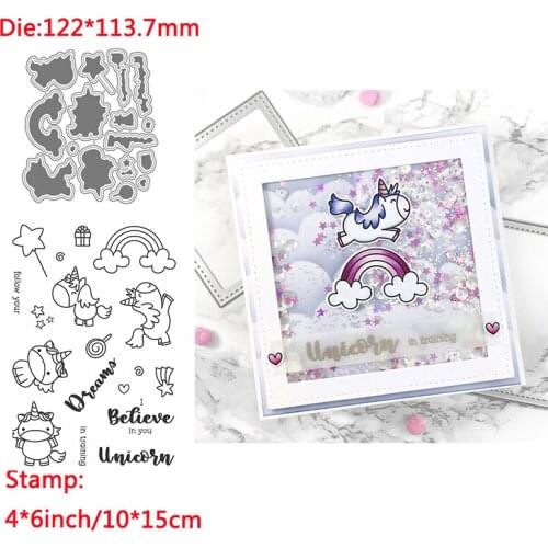 Animal Happy Unicorn Rainbow Words Metal Cutting Dies&Transparent Clear Stamps For DIY Scrapbooking Album Paper Cards New 2020