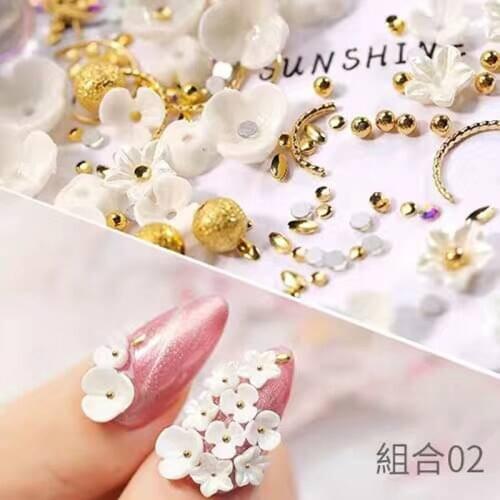 1 Jar Mixed Flower Gem Rhinestones Gold Beads & Pearl Nail Charms For Nail Art Decorations Manicure Beauty Tool Set Jewelry JS01
