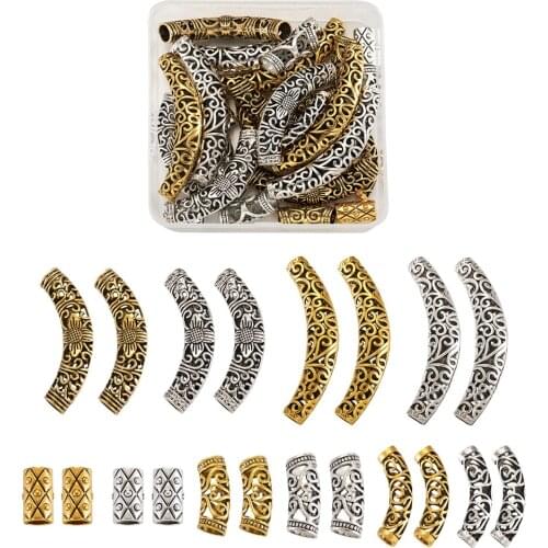 30pcs/box Tibetan Style Alloy Hollow Curved Tube Beads for Jewelry Findings Accessories