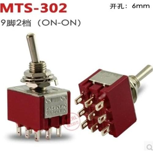 2pcs Mini 6mm MTS-302 Toggle Switch 9 Pin 2 Position ON/ON 5A/125VAC 2A/250VAC