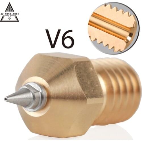 3D Matalchok 1Pcs 3D Printer BS-V6 M6 Threaded Brass Nozzle 0.2/0.4/0.6mmfor 1.75 filament E3D V5 V6 Hotend Extruder