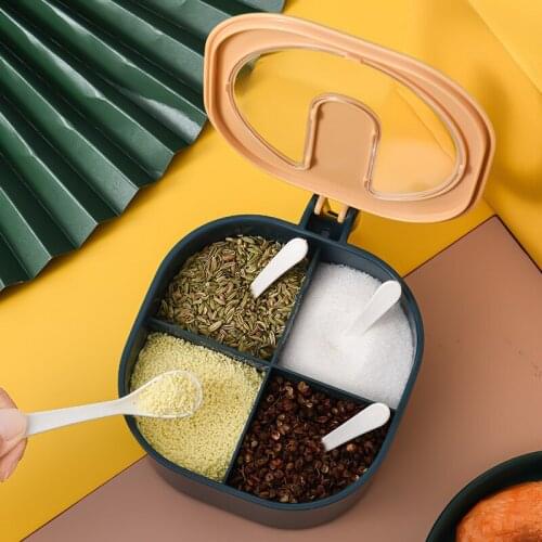 4/3 Grids Seasoning Box Spice Jar with Transparent Lid Moistureproof Insect-proof Salt Sugar Jar Kitchen Spice Storage Bottle