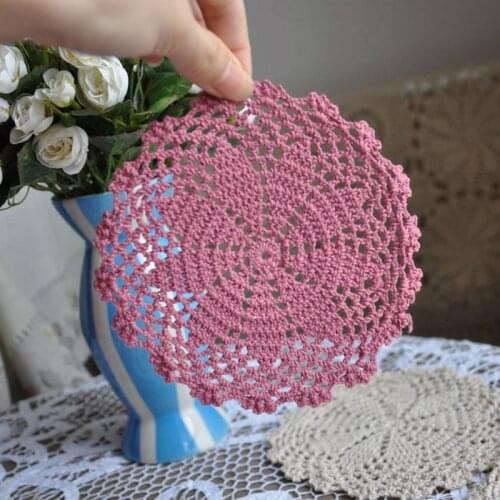 4PCS/LOT 6"(15CM) Pink Placemat Crocheted Doilies French Country Doliy Handmade Crochet Lace Cupmat