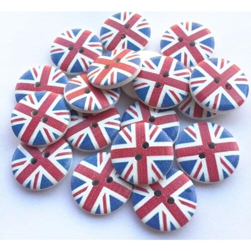 50pcs 20mm UK Flags Painted Round Wood Buttons Scrapbooking Decorative 2 Holes diy Button Crafts Sewing