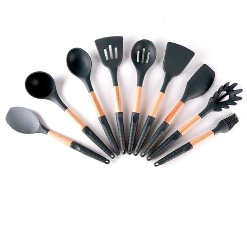 9 Types Black Silicone Wood Spatula Heat-resistant Soup Spoon Non-stick Special Cooking Shovel For Kitchen Tools Sale 10105C