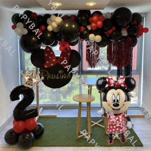 97Pcs Disney Minnie Mouse Balloon Arch Garland Kit Blace Red Latex Balloons Set Kids Birthday Baby Shower Decoration Supplies