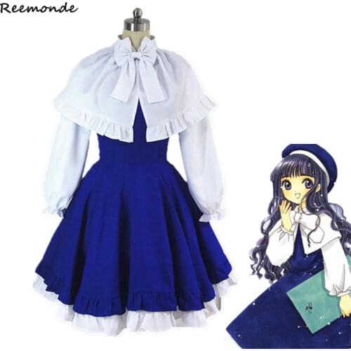 Anime Card Captor Sakura Daidouji Tomoy Cosplay Costume Dresses Synthetic Wigs Hair In Women Girls Uniform Suit Outfit Clothes