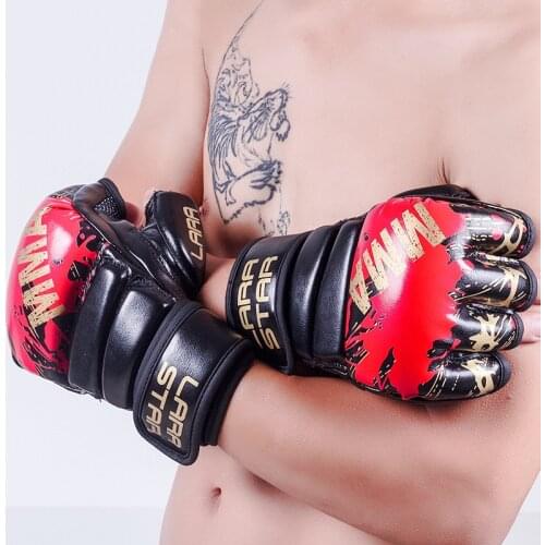 MMA Boxing Gloves High Quality PU Leather MMA Half Fighting Gloves Muay Thai Training Breathable Male Fitness for Adult