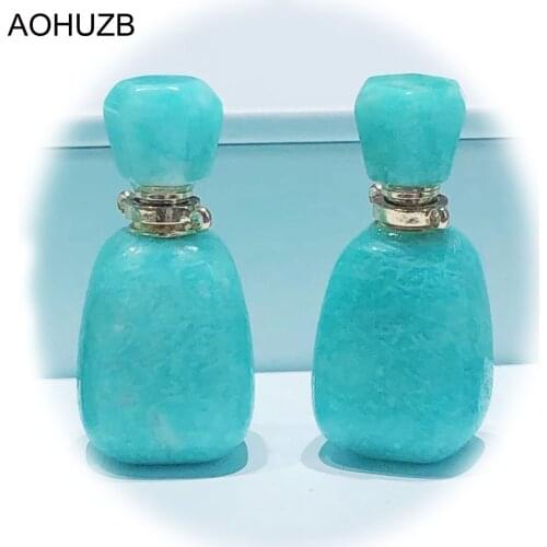 Gemstone Amazonite Stone Perfume Bottle Pendant Necklace Lady Wedding Jewelry Natural Crystals Quartz High Quality Gift