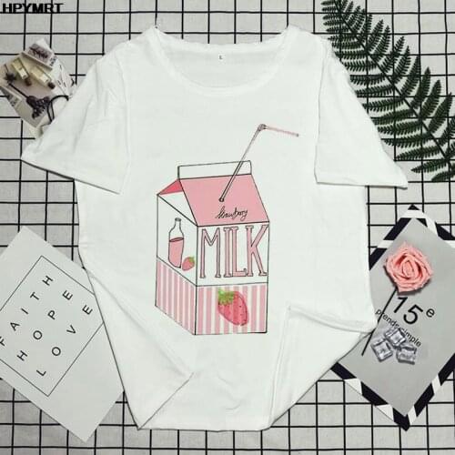 Kawaii Milk Drink Graphic Printing T-shirt Women New Summer Fashion Japan Tshirt Harajuku Aesthetic White Tops Female T Shirt