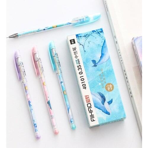 4 pcs Gel Pens Cartoon Marine whale black colored gel-inkpens for writing Cute stationery office school supplies