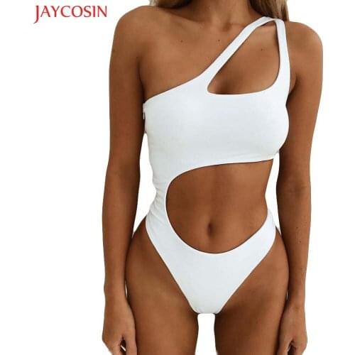 JAYCOSIN 1PC Women Hollow Out Solid Jumpsuit Bodysuit Set Padded with Push-up Bras Low Waist Triangle One Piece Body suits z0125