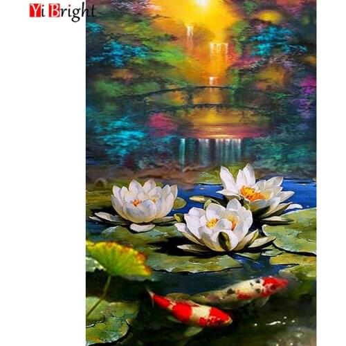 5D DIY diamond mosaic flower full square display diamond embroidery White lotus picture cross stitch rhinestone home decor XY1