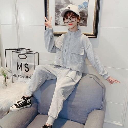 Girls Suit Long-Sleeved Pants Two Piece Set 2021 Spring Autumn New Cotton Hedging Shirt Childrens Clothing 4-16 Years Old