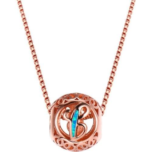 Creative Personality Letter T Pendant White Blue Opal Stone Necklaces For Women Party Jewelry 925 Silver Rose Gold Necklace Gift