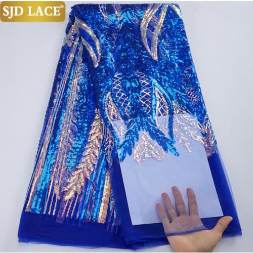 SJD LACE Pure White African Net Lace Fabric High Quality Heavy Sequines French Mesh Lace Fabric For Wedding Party Dress SewA2074