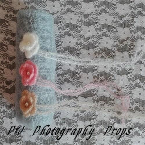 Crochet Baby SunFlower Mohair Headband and Wrap Set Swaddle Blanket Layer Fabric Swaddle Cocoon Basket Filler Baby Wrap Props