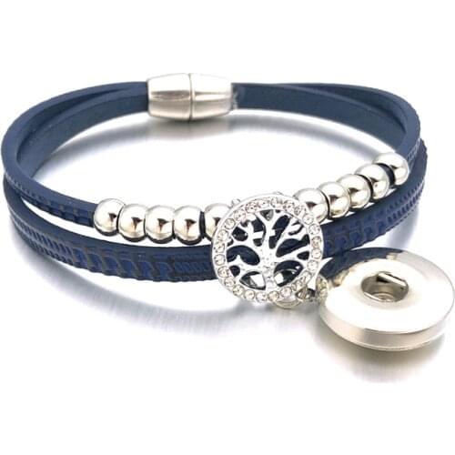 Magnet Tree Of Life Bangle 324 Crystal Pu Leather 18mm Snap Button Charm Bracelet Bangle Jewelry For Women Teenagers Gift