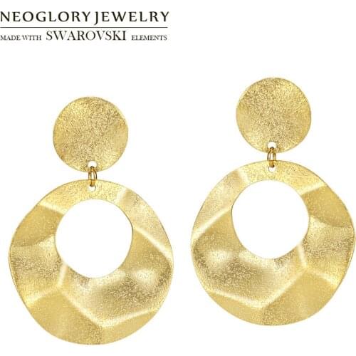 Neoglory Copper Big Round Pieces Drop Long Earrings Elegant Geometric Yellow Color Design For Fashion Dress Party Lady Sale