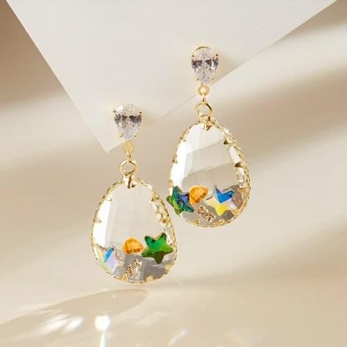 Cute Female White Crystal Drop Earring Classic 925 Sterling Silver Wedding Earrings For Women Charm Zircon Star Dangle Earrings