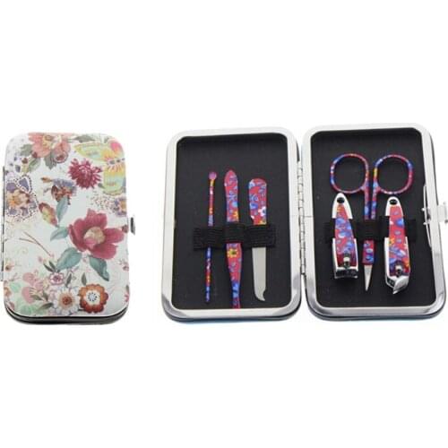 6 in 1 Soft Cover Flower Printed Travel Manicure Pedicure Set Kit Tool For Women Men Girl Boy Holiday Christmas Gift Gift