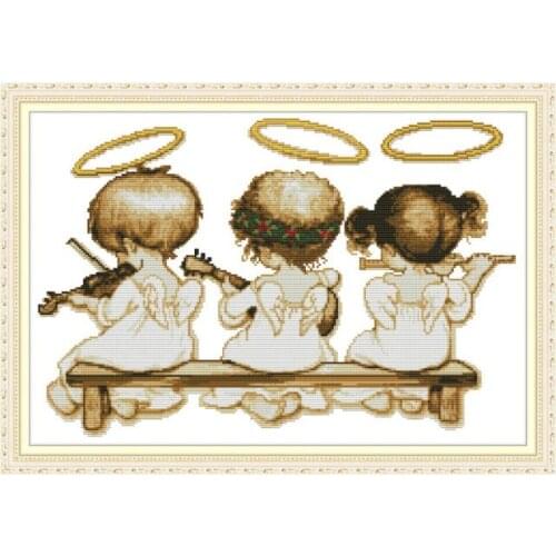 Three little angels 3 cross stitch kit aida 14ct 11ct count print canvas cross stitches needlework embroidery DIY handmade