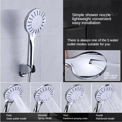 Five Functions Shower Head Chrome ABS Plastic Hand Hold Bath With Drop Resistance Big Hole Water Spray Pulse Rainfall Spray Gun