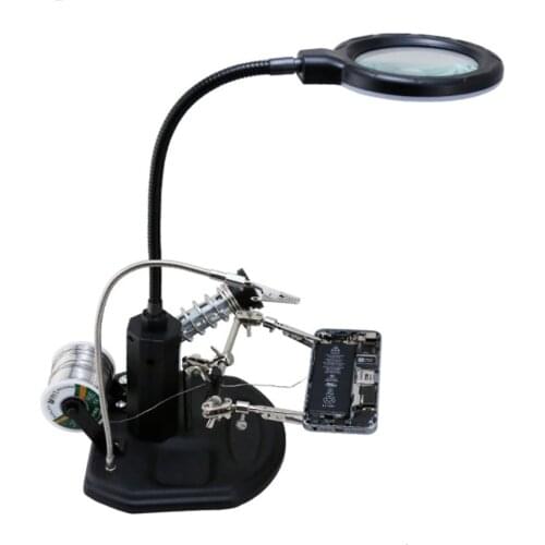 BST-308L Desktop Magnifier with Auxiliary Clip LED Table Lamp Jewelry Phone Repair Magnifier