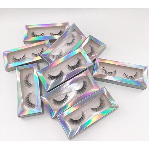 Wholesale Eyelashes 8-12mm 3D Mink Lashes Holographic Packaging Box Short Natural False Eyelashes