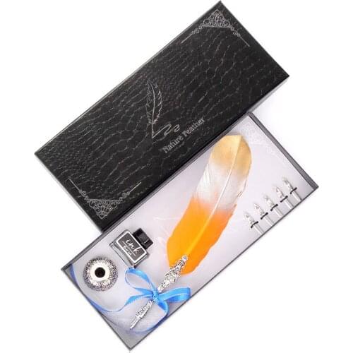Creative Personality Color Gradient Color Feather Pen Fashion Dip Pen Gift Set Creative Gift Stationery Set Stainless Steel Pen