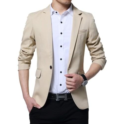 BROWON Spring Autumn Men Blazer Jacket Over Size One Button Slim Fit Cotton Party Wedding Suit Jacket Luxury Clothes Men