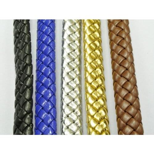 5 Strand of 1 Meter Flat Braided Bolo Synthetic Leather Cord 10X4mm Silver Gold