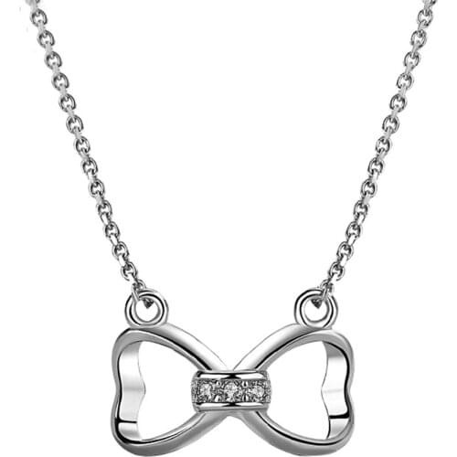 Authentic 925 Sterling Silver Heart Bow Tie Pendant Cross Chain Necklaces For Women Wedding Party Jewelry Gift