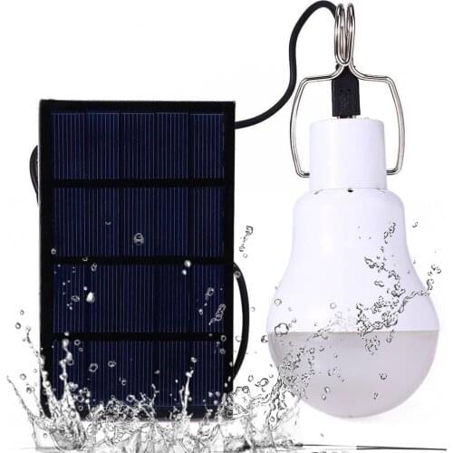 Portable LED Light Bulb Solar USB Rechargeable Solar Panel Emergency Light Bulb Hook Night Light For Outdoor Camping